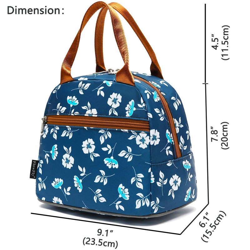FlowFly Insulated Lunch Cooler Bag - Tote Bag Organizer for Women/Men, Floral#White - Image 3